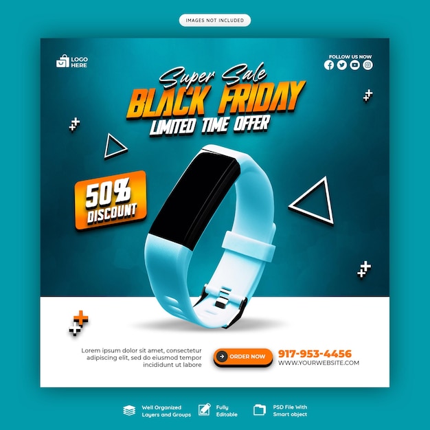 PSD gratuito plantilla de banner de redes sociales de super venta de viernes negro