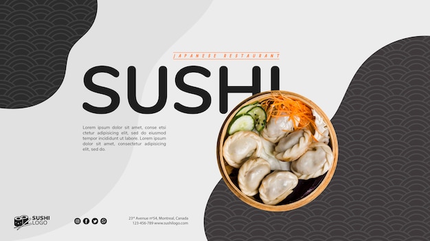 Plantilla de banner de restaurante asiático de sushi