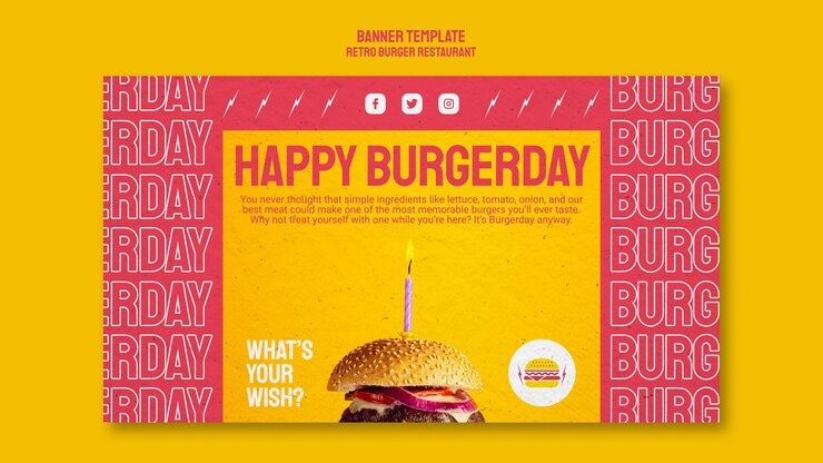 PSD gratuito plantilla de banner de restaurante retro hamburguesa