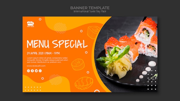 Plantilla de banner para restaurante de sushi