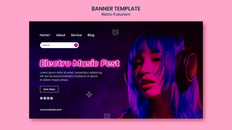 PSD gratuito plantilla de banner retro-futurismo