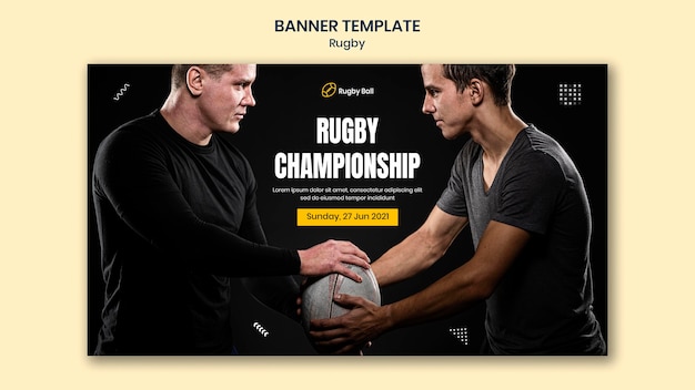 PSD gratuito plantilla de banner de rugby con foto