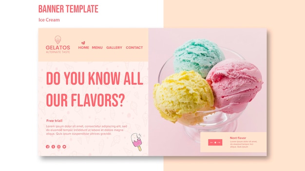 Plantilla de banner de sabores de helados