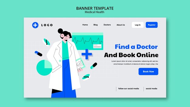 Plantilla de banner de salud médica de diseño plano