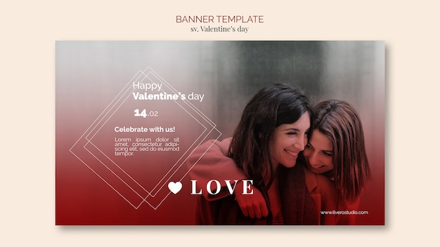 PSD gratuito plantilla de banner de san valentín con pareja femenina