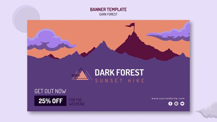 PSD gratuito plantilla de banner para senderismo en el bosque oscuro