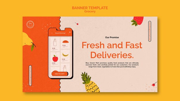 Plantilla de banner de servicio de entrega de comestibles