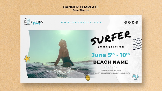 Plantilla de banner de surfista