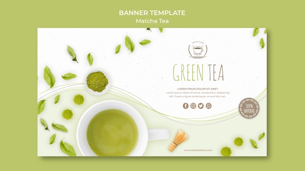 Plantilla de banner de té verde minimalista