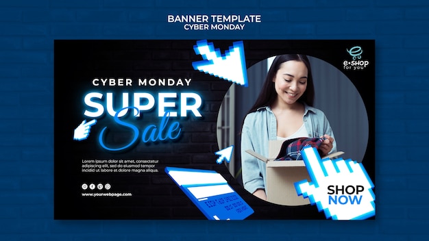 PSD gratuito plantilla de banner de tecnología cyber monday