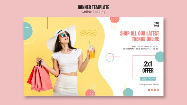 Plantilla de banner con tema de compras en línea