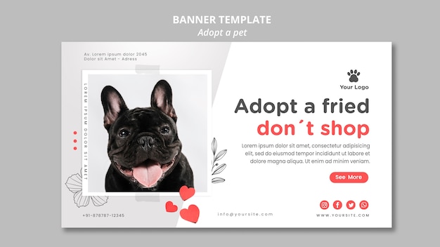 Plantilla de banner con tema de mascota adoptiva