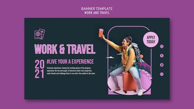 PSD gratuito plantilla de banner de trabajo y viajes