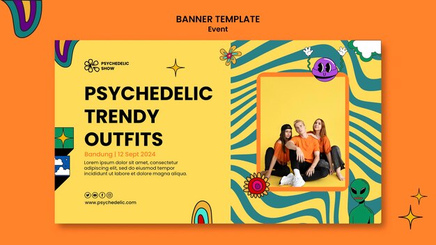 Plantilla de banner de trajes de moda psicodélicos
