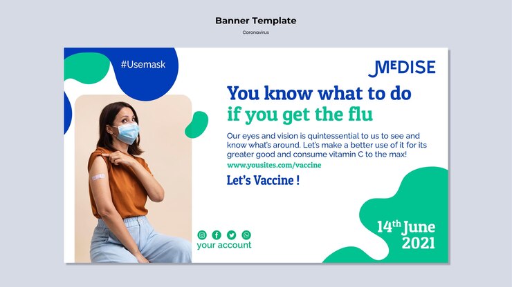 PSD gratuito plantilla de banner de vacuna de coronavirus