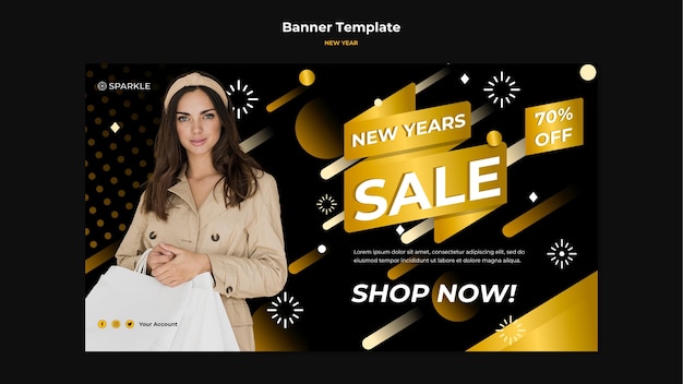 Plantilla de banner de venta de año nuevo