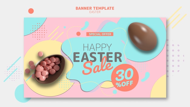 Plantilla de banner con venta del día de pascua