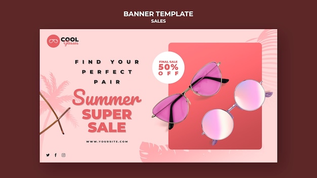 PSD gratuito plantilla de banner de venta de gafas