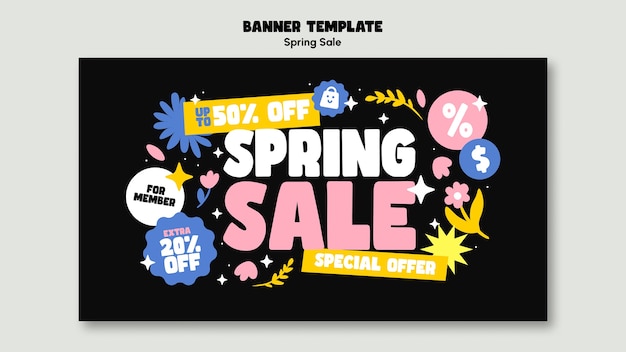 Plantilla de banner de venta de primavera de diseño plano