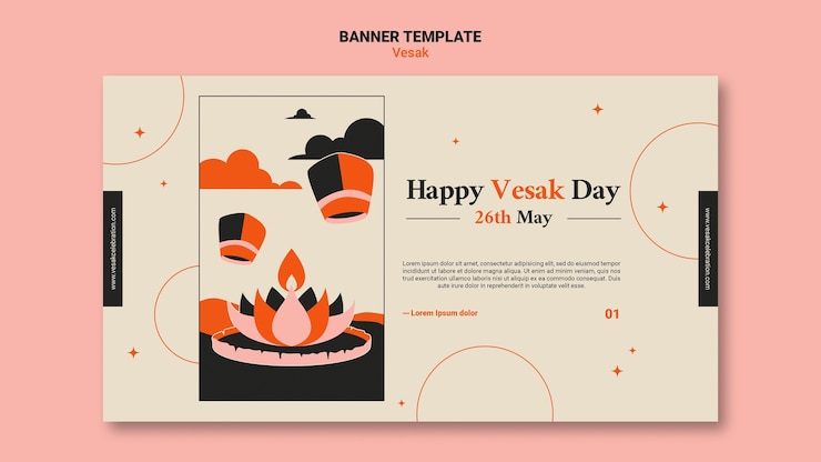PSD gratuito plantilla de banner vesak de diseño plano