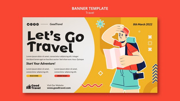 Plantilla de banner de viaje de diseño plano