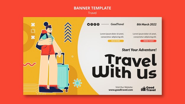 Plantilla de banner de viaje de diseño plano