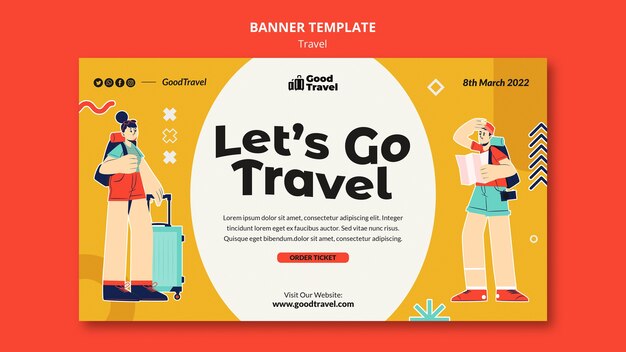 Plantilla de banner de viaje de diseño plano