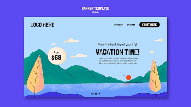 Plantilla de banner de viaje en diseño plano