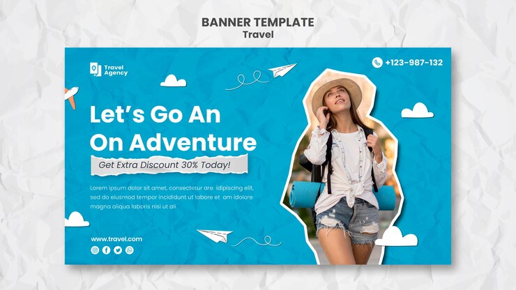 PSD gratuito plantilla de banner de viaje con foto
