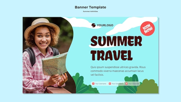 PSD gratuito plantilla de banner de viajes de verano