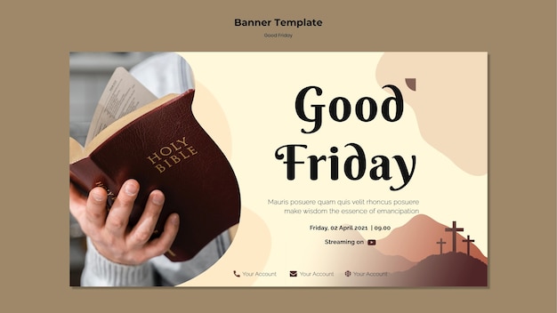 Plantilla de banner de viernes santo con foto