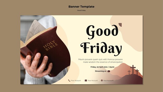 Plantilla de banner de viernes santo con foto