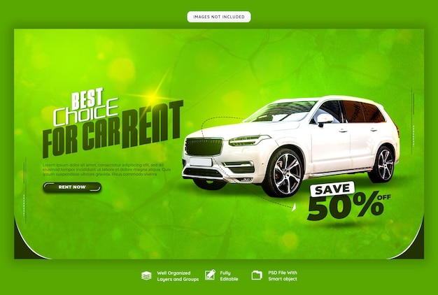 plantilla de banner web de alquiler de automóviles y automóviles
