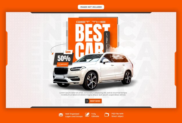 plantilla de banner web de alquiler de automóviles y automóviles