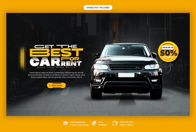 plantilla de banner web de alquiler de automóviles y automóviles