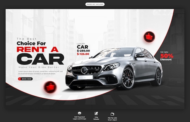 plantilla de banner web de alquiler de automóviles y automóviles
