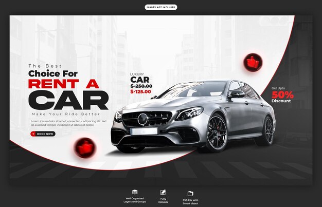 plantilla de banner web de alquiler de automóviles y automóviles