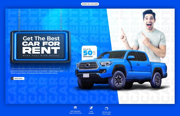 plantilla de banner web de alquiler de automóviles y automóviles