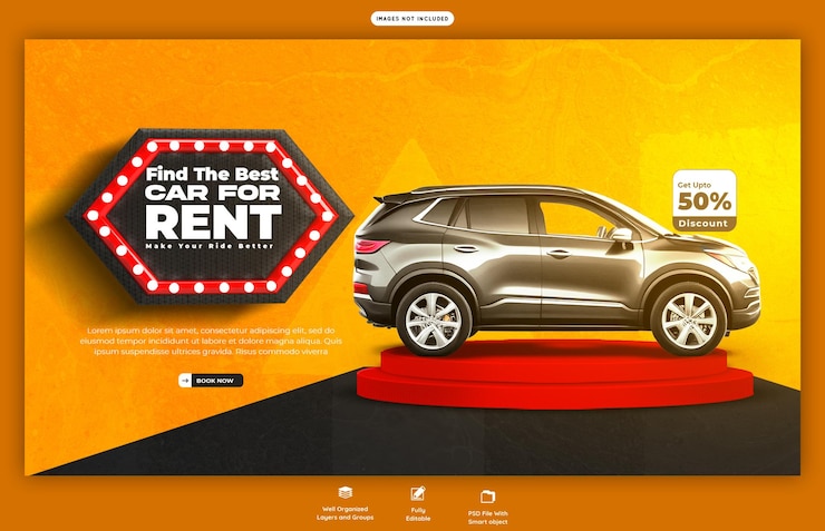 PSD gratuito plantilla de banner web de alquiler de coches y automoción
