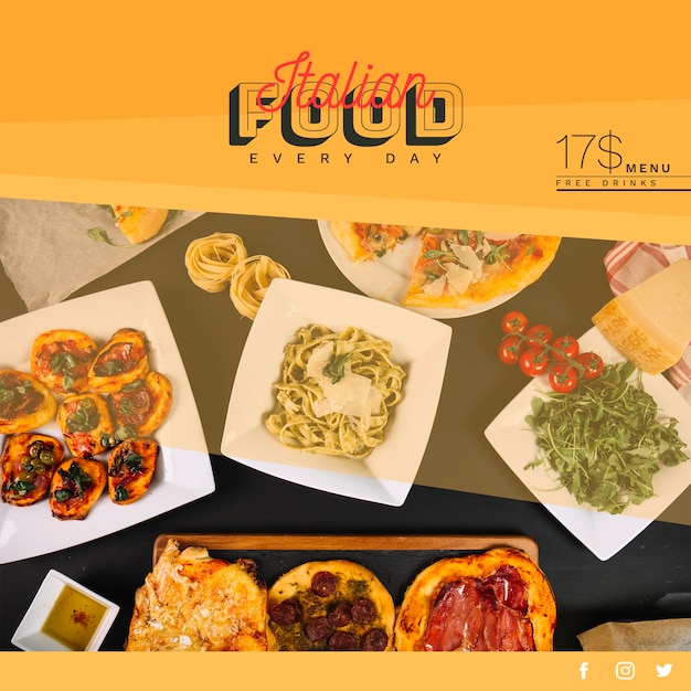 Plantilla de banner web con concepto de comida italiana
