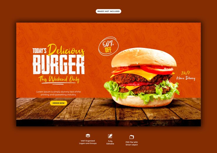 PSD gratuito plantilla de banner web delicioso menú de hamburguesas y comida
