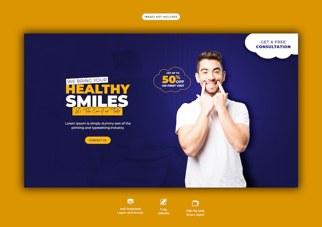 PSD gratuito plantilla de banner web de dentista y cuidado dental