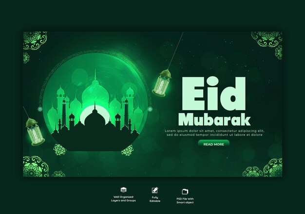 Plantilla de banner web eid mubarak y eid ul fitr
