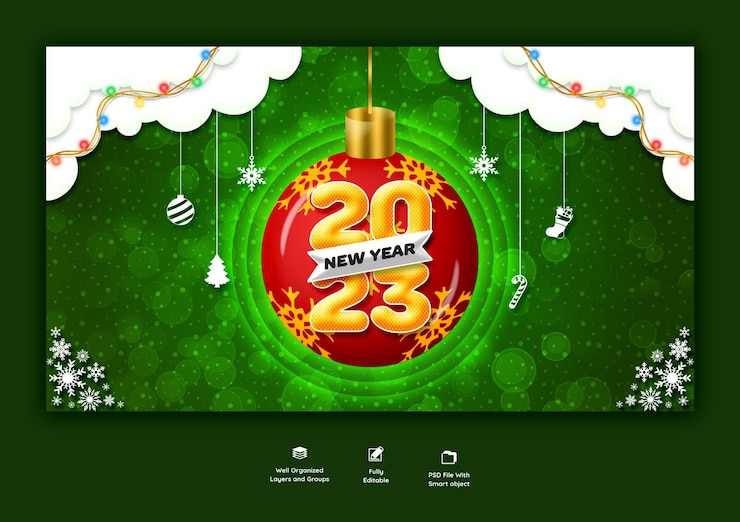 PSD gratuito plantilla de banner web feliz año nuevo 2023 y feliz navidad