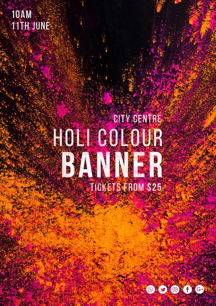 PSD gratuito plantilla de banner web para el holi festival