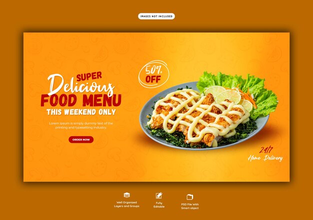 Plantilla de banner web de menú de comida y restaurante