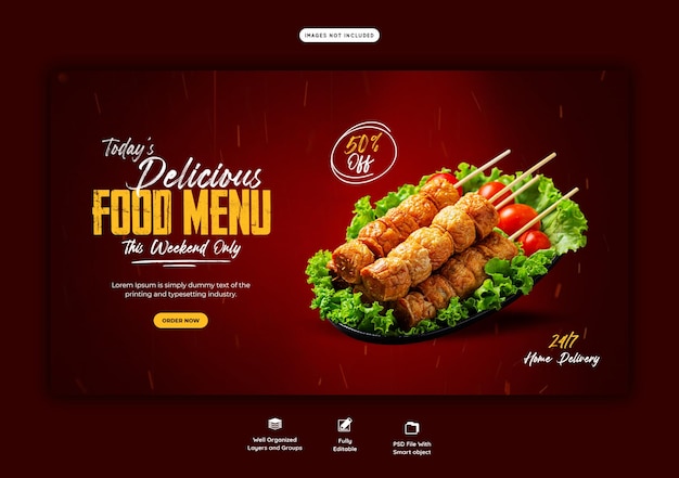 Plantilla de banner web de menú de comida y restaurante