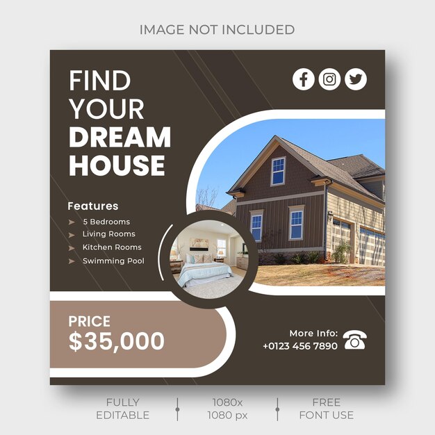 Plantilla de banner web o publicación de Instagram en redes sociales de propiedad inmobiliaria