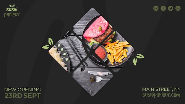 PSD gratuito plantilla de banner web para restaurante japones