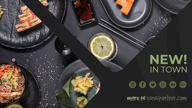 Plantilla de banner web para restaurante japones